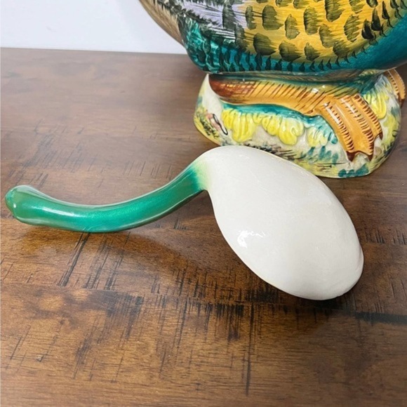 Vintage Hand Painted Duck Shaped Soup Tureen Ladle Italy - Picture 11 of 13